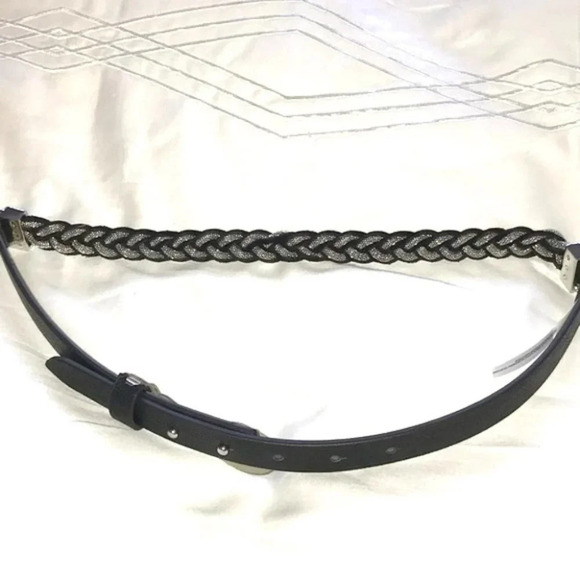 Express Women’s Pleated Black Silver Waist Belt - Picture 1 of 7